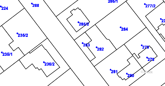 Parcela st. 283 v KÚ Svinov, Katastrální mapa