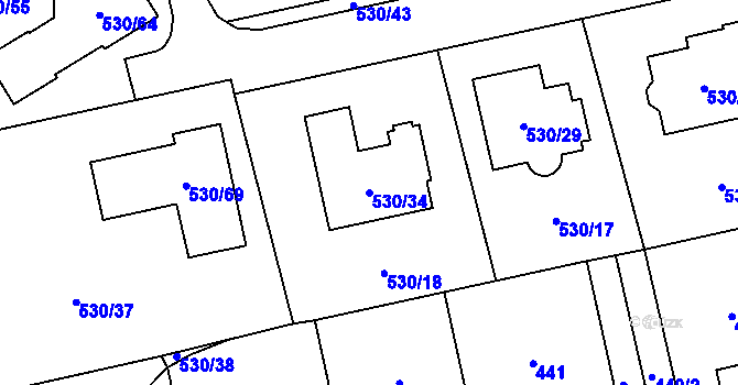 Parcela st. 530/34 v KÚ Svinov, Katastrální mapa