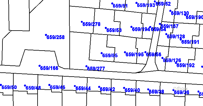 Parcela st. 659/55 v KÚ Svinov, Katastrální mapa