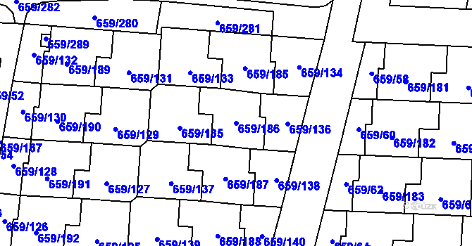 Parcela st. 659/186 v KÚ Svinov, Katastrální mapa