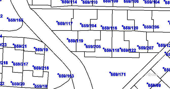 Parcela st. 659/205 v KÚ Svinov, Katastrální mapa