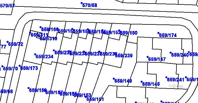 Parcela st. 659/238 v KÚ Svinov, Katastrální mapa