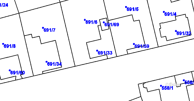 Parcela st. 691/33 v KÚ Svinov, Katastrální mapa