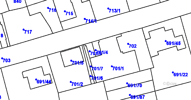 Parcela st. 701/4 v KÚ Svinov, Katastrální mapa