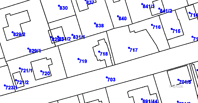 Parcela st. 718 v KÚ Svinov, Katastrální mapa