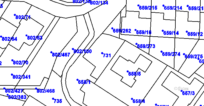 Parcela st. 731 v KÚ Svinov, Katastrální mapa