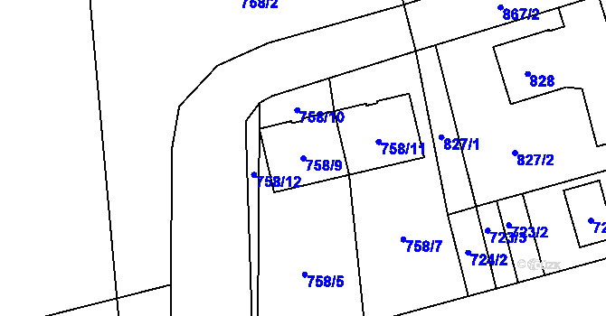 Parcela st. 758/9 v KÚ Svinov, Katastrální mapa