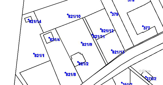 Parcela st. 821/9 v KÚ Výškovice u Ostravy, Katastrální mapa