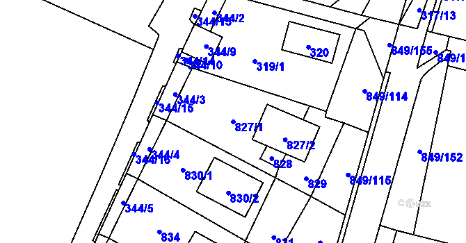 Parcela st. 827/1 v KÚ Výškovice u Ostravy, Katastrální mapa