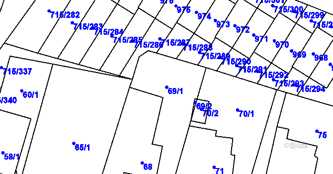 Parcela st. 69/1 v KÚ Výškovice u Ostravy, Katastrální mapa