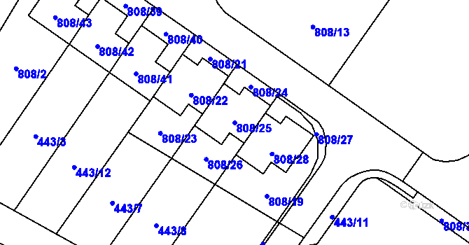 Parcela st. 808/25 v KÚ Výškovice u Ostravy, Katastrální mapa