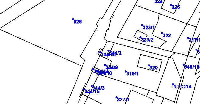 Parcela st. 344/13 v KÚ Výškovice u Ostravy, Katastrální mapa