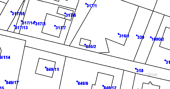 Parcela st. 316/2 v KÚ Výškovice u Ostravy, Katastrální mapa