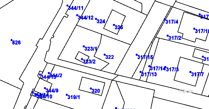 Parcela st. 322 v KÚ Výškovice u Ostravy, Katastrální mapa