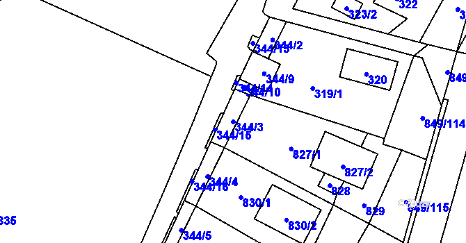 Parcela st. 344/3 v KÚ Výškovice u Ostravy, Katastrální mapa