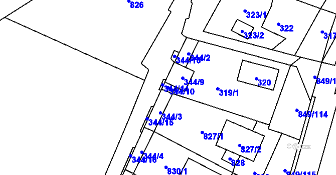 Parcela st. 344/10 v KÚ Výškovice u Ostravy, Katastrální mapa