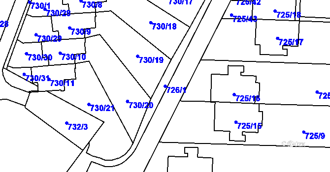 Parcela st. 726/1 v KÚ Výškovice u Ostravy, Katastrální mapa