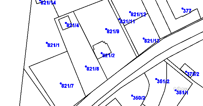Parcela st. 821/2 v KÚ Výškovice u Ostravy, Katastrální mapa