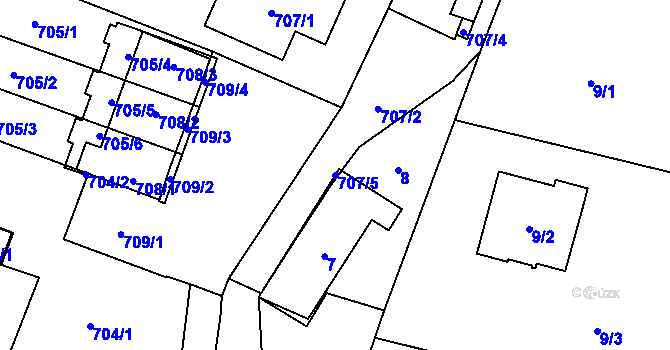 Parcela st. 707/5 v KÚ Výškovice u Ostravy, Katastrální mapa