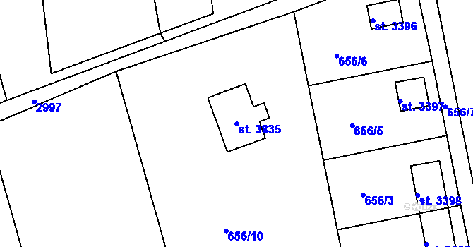Parcela st. 3835 v KÚ Staré Hamry 2, Katastrální mapa