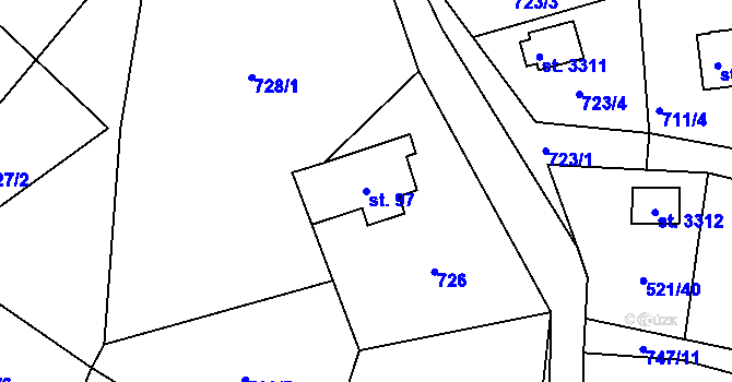 Parcela st. 97 v KÚ Staré Hamry 2, Katastrální mapa