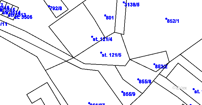 Parcela st. 121/5 v KÚ Staré Hamry 2, Katastrální mapa