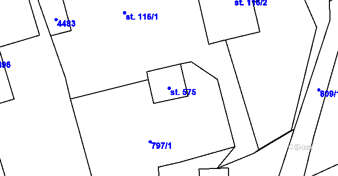 Parcela st. 575 v KÚ Staré Hamry 2, Katastrální mapa