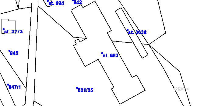 Parcela st. 693 v KÚ Staré Hamry 2, Katastrální mapa