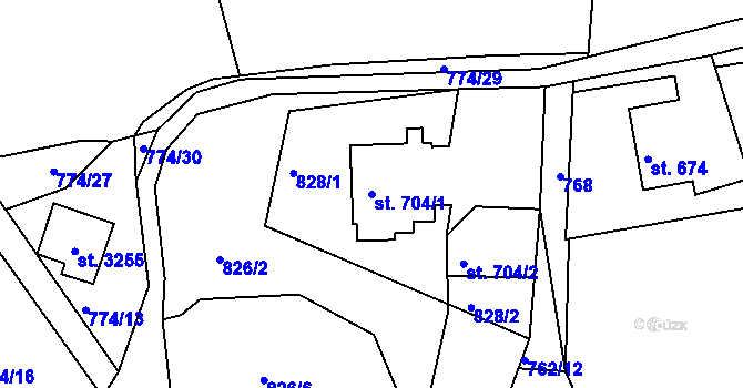 Parcela st. 704/1 v KÚ Staré Hamry 2, Katastrální mapa