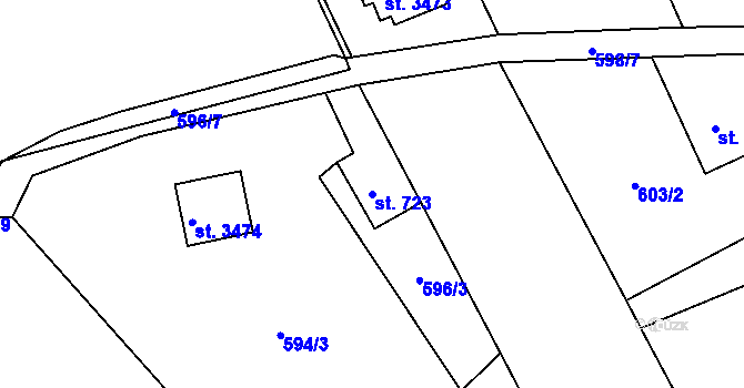 Parcela st. 723 v KÚ Staré Hamry 2, Katastrální mapa