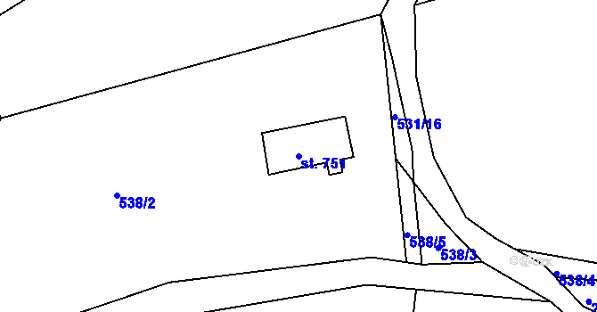 Parcela st. 751 v KÚ Staré Hamry 2, Katastrální mapa