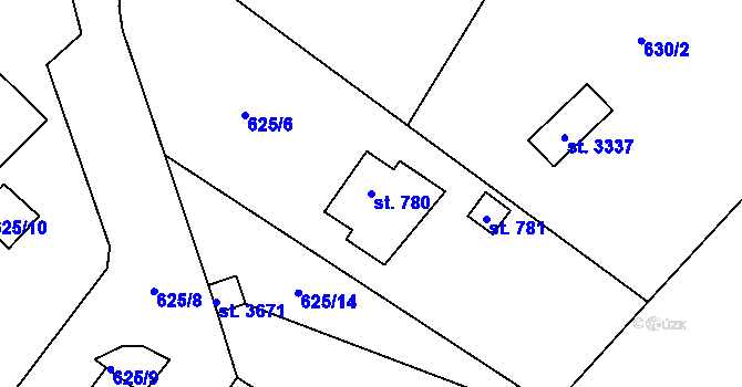 Parcela st. 780 v KÚ Staré Hamry 2, Katastrální mapa