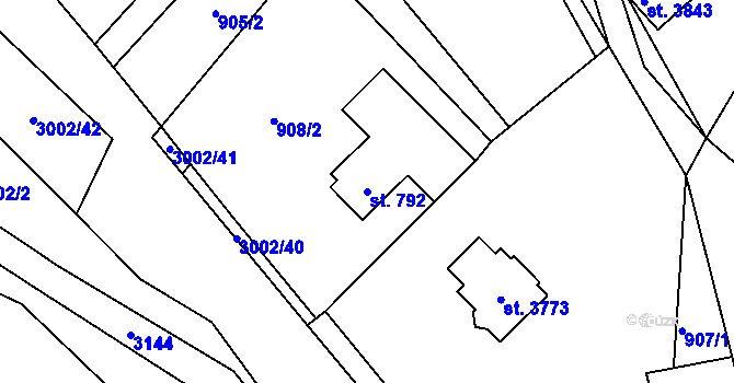 Parcela st. 792 v KÚ Staré Hamry 2, Katastrální mapa
