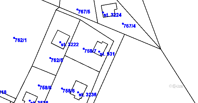 Parcela st. 931 v KÚ Staré Hamry 2, Katastrální mapa