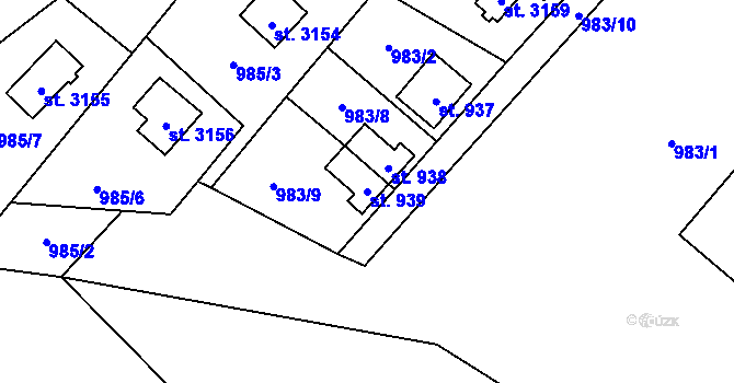 Parcela st. 939 v KÚ Staré Hamry 2, Katastrální mapa