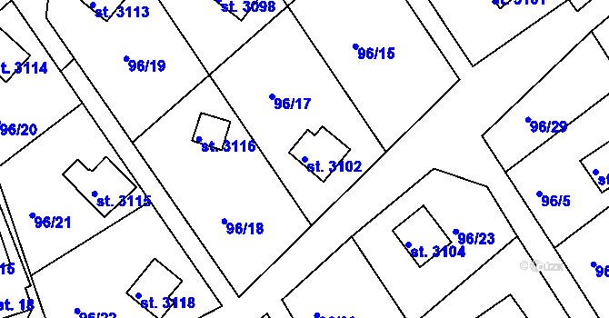 Parcela st. 3102 v KÚ Staré Hamry 2, Katastrální mapa