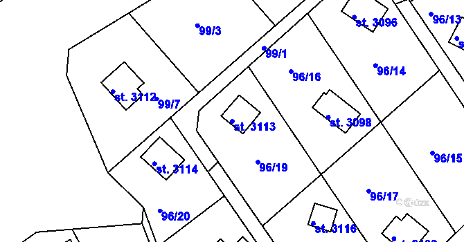 Parcela st. 3113 v KÚ Staré Hamry 2, Katastrální mapa