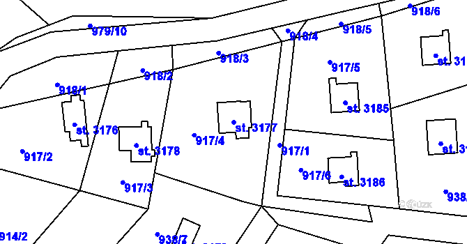 Parcela st. 3177 v KÚ Staré Hamry 2, Katastrální mapa