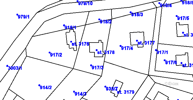 Parcela st. 3178 v KÚ Staré Hamry 2, Katastrální mapa