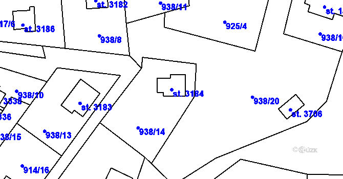 Parcela st. 3184 v KÚ Staré Hamry 2, Katastrální mapa