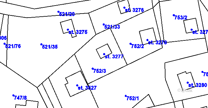 Parcela st. 3277 v KÚ Staré Hamry 2, Katastrální mapa