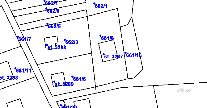 Parcela st. 3287 v KÚ Staré Hamry 2, Katastrální mapa