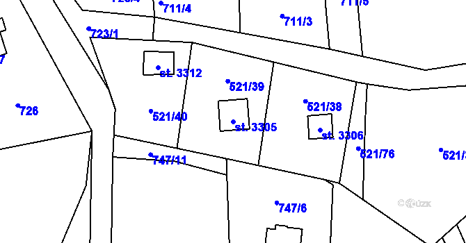Parcela st. 3305 v KÚ Staré Hamry 2, Katastrální mapa
