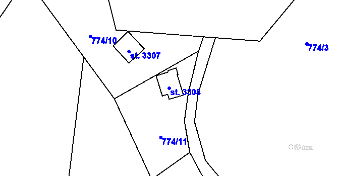 Parcela st. 3308 v KÚ Staré Hamry 2, Katastrální mapa