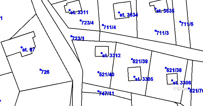 Parcela st. 3312 v KÚ Staré Hamry 2, Katastrální mapa