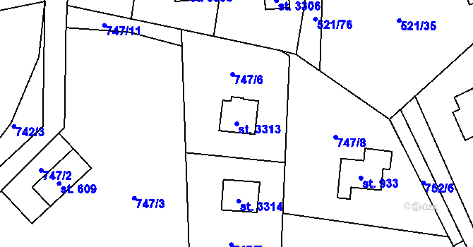 Parcela st. 3313 v KÚ Staré Hamry 2, Katastrální mapa