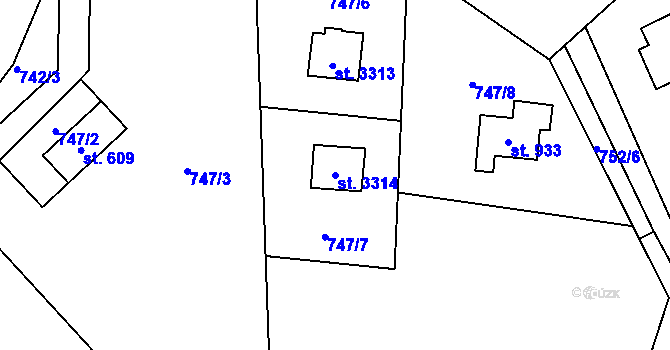 Parcela st. 3314 v KÚ Staré Hamry 2, Katastrální mapa