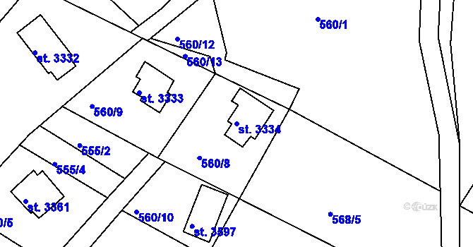Parcela st. 3334 v KÚ Staré Hamry 2, Katastrální mapa