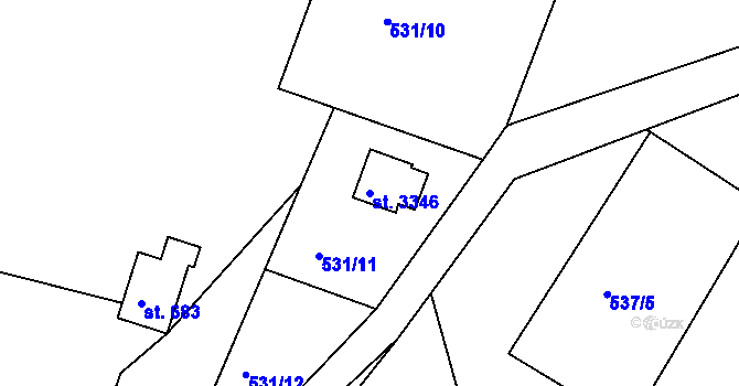 Parcela st. 3346 v KÚ Staré Hamry 2, Katastrální mapa