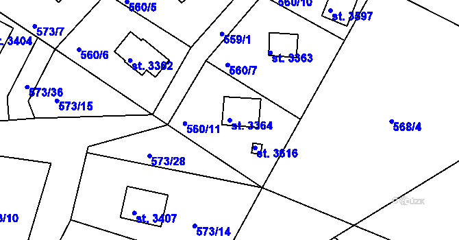 Parcela st. 3364 v KÚ Staré Hamry 2, Katastrální mapa
